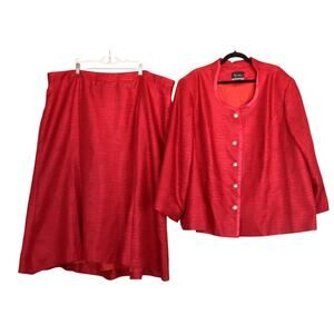 Catherines Added Dimensions Red Skirt Suit Set Formal Rhinestone Plus 30W 5X